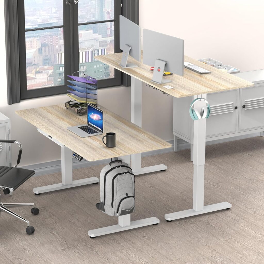 SHW Electric Height Adjustable Standing Desk with Drawer and Memory Preset
